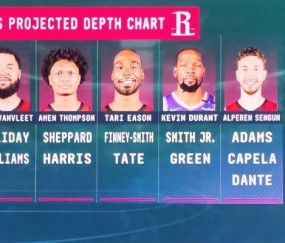 转播方晒火箭深度图：首发是范乔丹+阿门+伊森+杜兰特+申京？